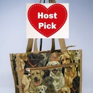 Mega Bag - Tapestry Shopper Tote Bag - Puppies Print - Light Brown Color